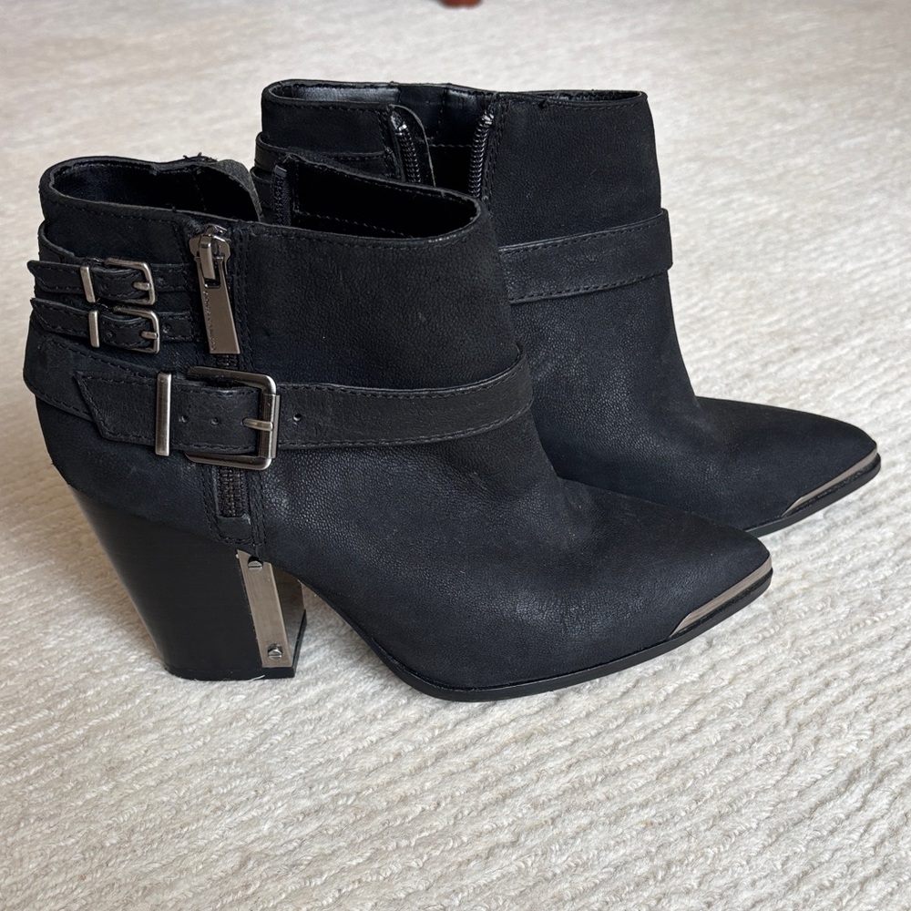 Vince Camuto Black Ankle Booties with Buckle Accents